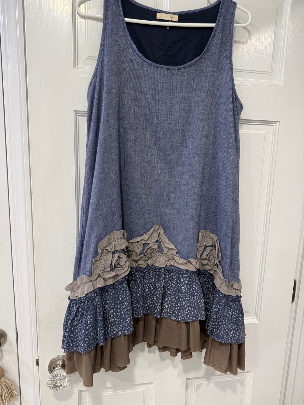 Rye Layered Blue and Brown Mini Dress with Ruffle Trim